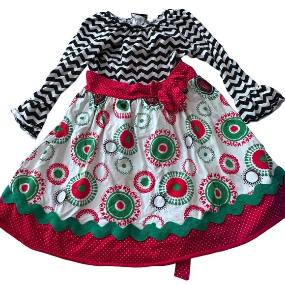 Rare Editions Baby Girl Chevron Holiday Geometric Dress - Picture 1 of 7